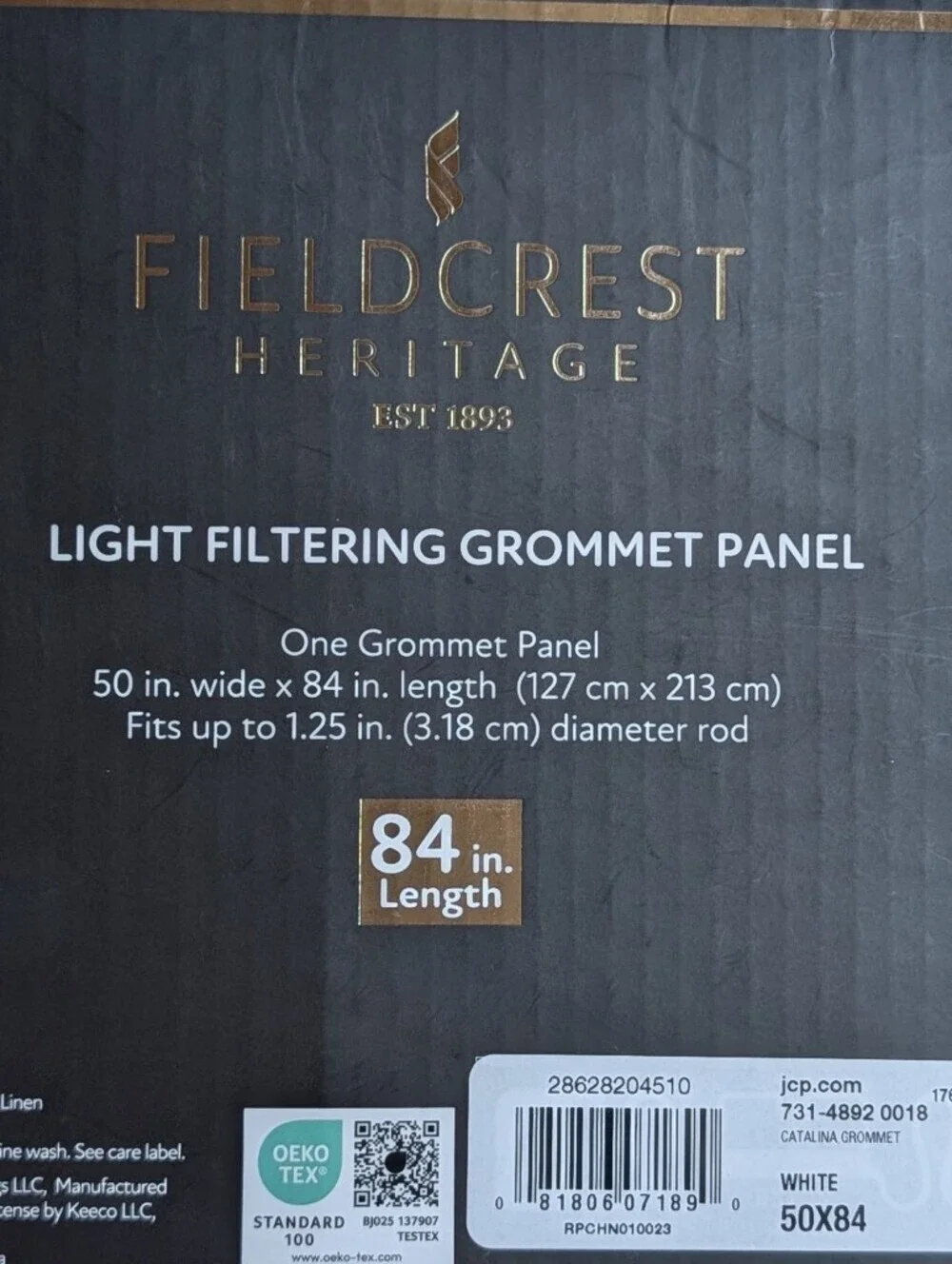NWT Fieldcrest Lined White Linen Blend Light-Filtering Grommet Panel 50x84